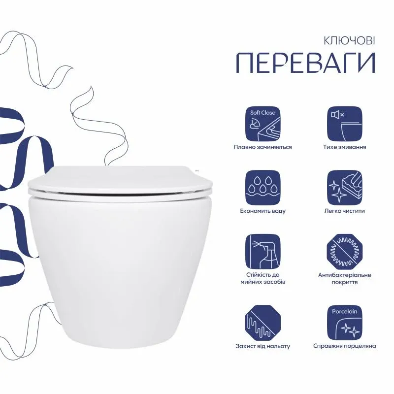 Унітаз підвісний Jay Rimless 485×360×320 мм, White, з сидінням Slim Duroplast/ Soft-close/ Quick Relase QT07335177RW Qtap — фото 3