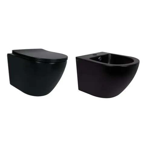 Комплект Qtap Robin Matt Black 2 в 1: унітаз підвісний Ultra Quiet QT13332381АSMB + біде підвісне QT1355046FMB