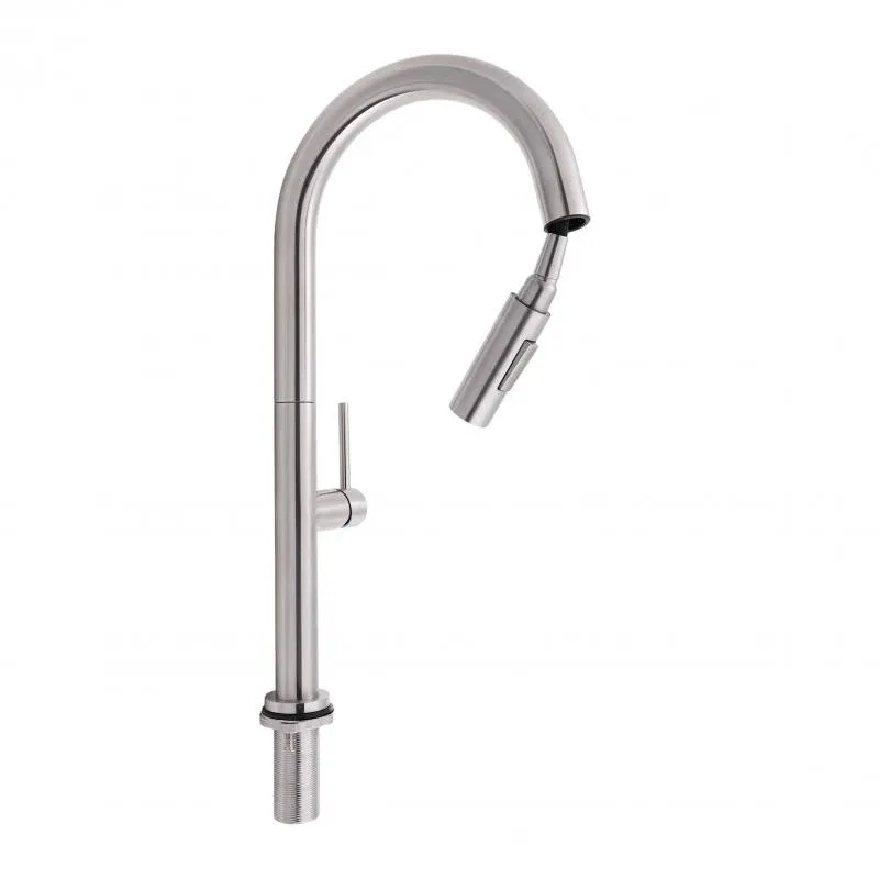 Змішувач для кухні Qtap Lenicka з висувним виливом QTLEN9138103UN Brushed Nickel PVD — фото 3