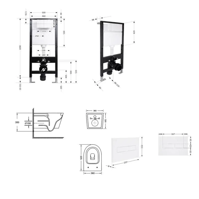 Готове рішення Qtap для ванної кімнати: підвісний унітаз Swan Ultra Quiet 520x360x320 + комплект інсталяції Standard (лінійна клавіша White) — фото 2