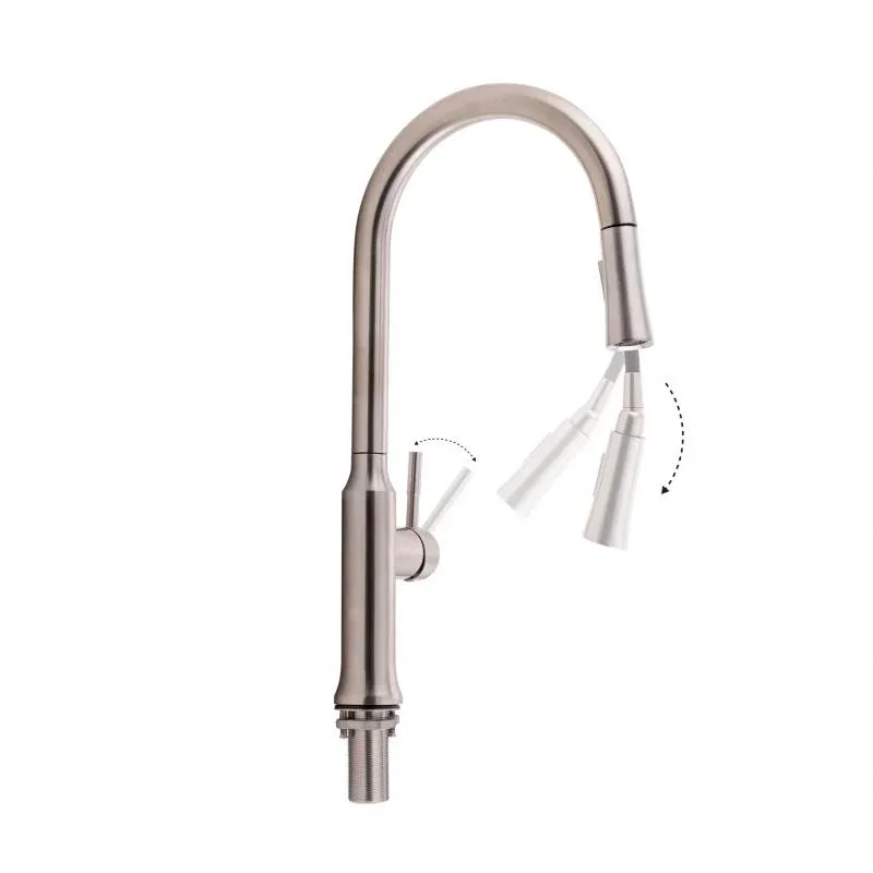 Змішувач для кухні Qtap Baruska з висувним виливом QTBAR9137103UN Brushed Nickel PVD — фото 3
