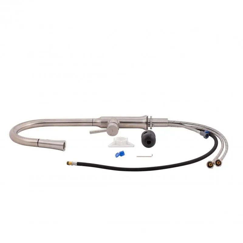 Змішувач для кухні Qtap Baruska з висувним виливом QTBAR9137103UN Brushed Nickel PVD — фото 5