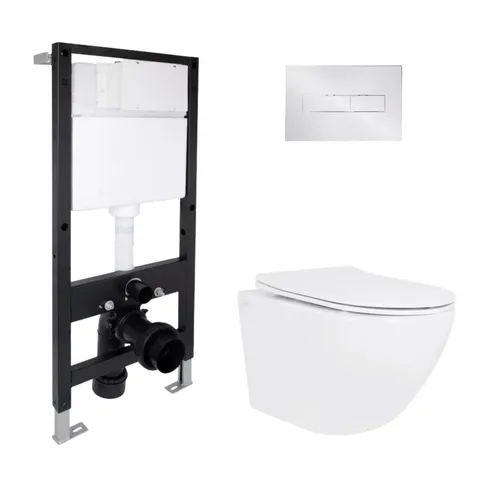 Готове рішення Qtap для ванної кімнати: підвісний унітаз Jay Ultra Quiet 520x360x320 + комплект інсталяції Standard (лінійна клавіша Chrome)
