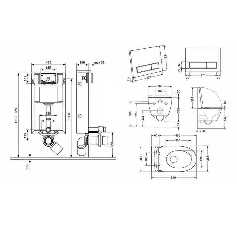 Готове рішення Qtap для ванної кімнати: підвісний унітаз Swan Rimless 520х360х320 + комплект інсталяції Nest 4 в 1 (лінійна клавіша White) — фото 2