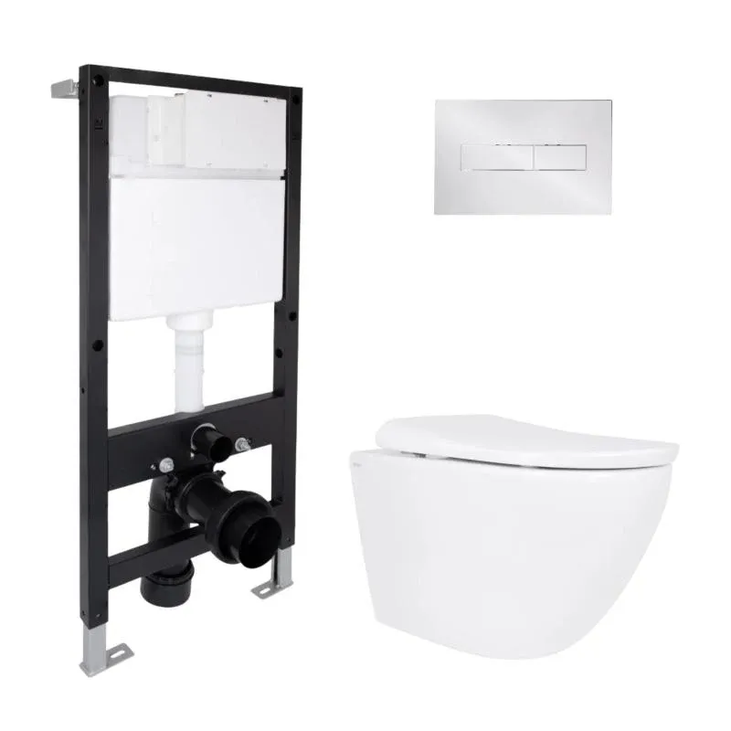 Готове рішення Qtap для ванної кімнати: підвісний унітаз Robin ML Ultra Quiet 520x365x365 + комплект інсталяції Standard (лінійна клавіша Chrome)