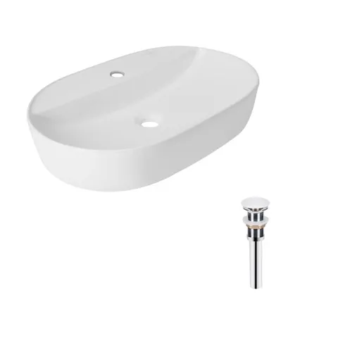 Комплект Qtap Scorpio: Раковина накладна овальна 600х400х120 мм White + Донний клапан PU02