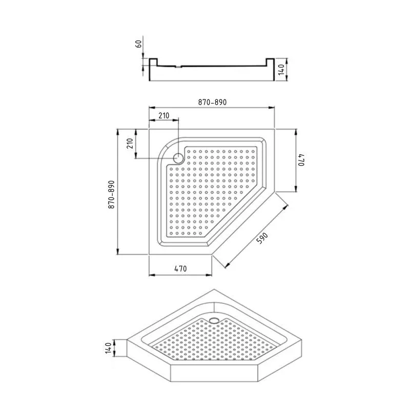 Lidz Душовий піддон DOZORCA SC90x90.LOW, низький, п'ятикутний, акриловий + ніжки, діаметр зливу 50 мм — фото 2