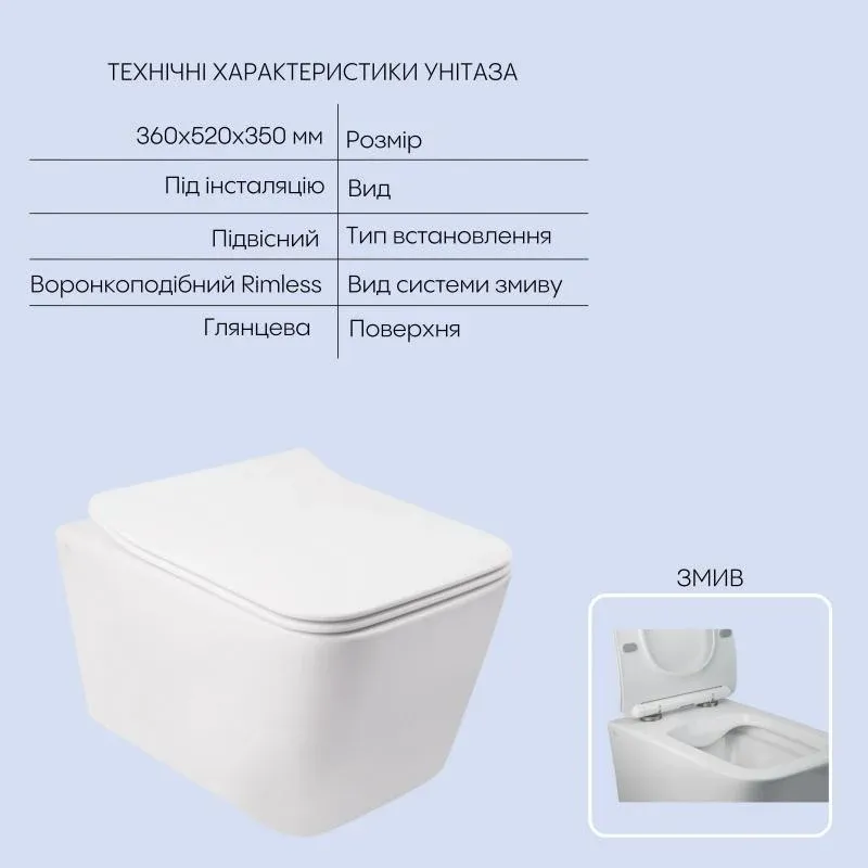 Готове рішення Qtap для ванної кімнати: підвісний унітаз Crow Rimless 520х360х290 + комплект інсталяції Nest 4 в 1 (кругла клавіша Chrome) — фото 3