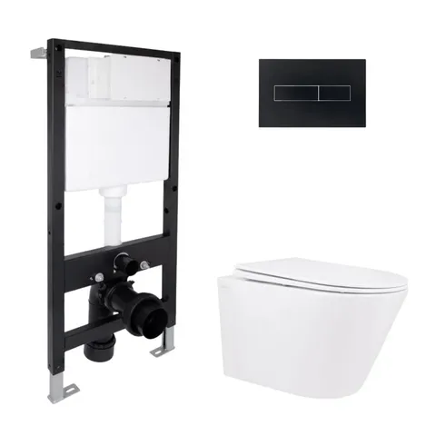 Готове рішення Qtap для ванної кімнати: підвісний унітаз Swan Rimless 520x360x320 + комплект інсталяції Standard (лінійна клавіша Black)
