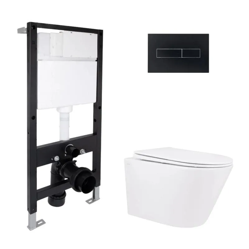 Готове рішення Qtap для ванної кімнати: підвісний унітаз Swan Rimless 520x360x320 + комплект інсталяції Standard (лінійна клавіша Black)
