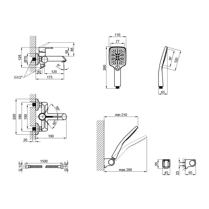 Змішувач для ванни Qtap Grand (з душовим гарнітуром) QTGRABCR006 Chrome/Black — фото 2
