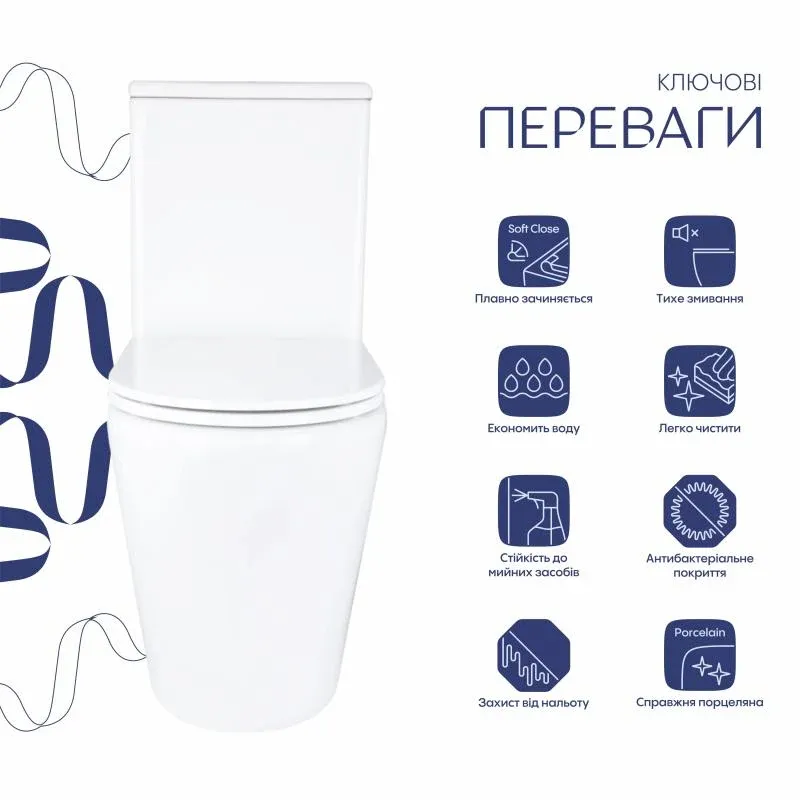 Унітаз підлоговий Qtap Dove Rimless безобідковий з сидінням Soft-close WHITE QT06228380BW — фото 3