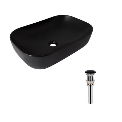 Комплект Qtap Robin: Раковина накладна прамокутна 600x390x150 мм Matt Black + Донний клапан PU03