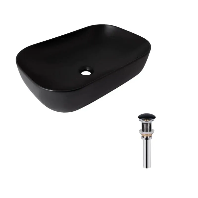 Комплект Qtap Robin: Раковина накладна прамокутна 600x390x150 мм Matt Black + Донний клапан PU03