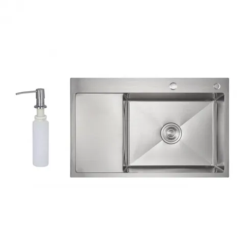 Мийка для кухні інтегрована Lidz Handmade Max 500 H7849L Brushed Steel, 3,0/1,0 мм, крило зліва, збільшена чаша LDH7849LBRU49463