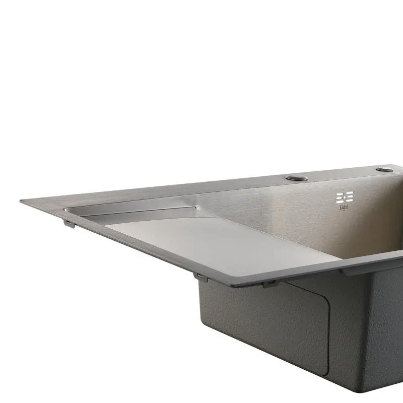 Мийка для кухні інтегрована Lidz Handmade Max 500 H7849L Brushed Steel, 3,0/1,0 мм, крило зліва, збільшена чаша LDH7849LBRU49463 — фото 6