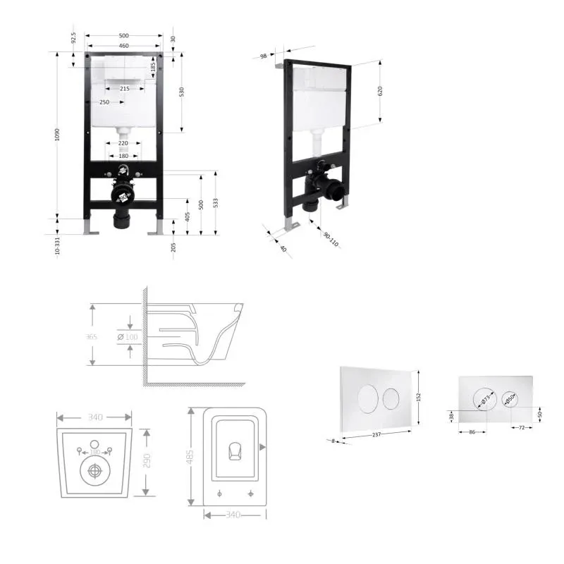 Готове рішення Qtap для ванної кімнати: підвісний унітаз Crow Ultra Quiet 485x340x290 + комплект інсталяції Standard (кругла клавіша Chrome) — фото 2