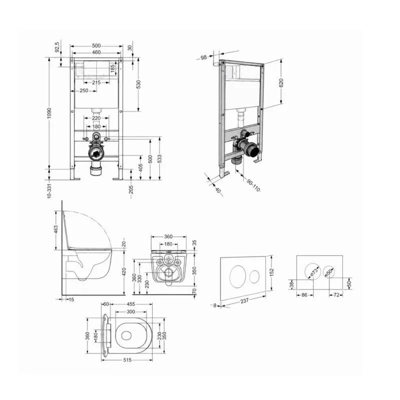Готове рішення Qtap для ванної кімнати: підвісний унітаз Taurus Ultra Quiet 515x360x350 + комплект інсталяції Standard (кругла клавіша White) — фото 2