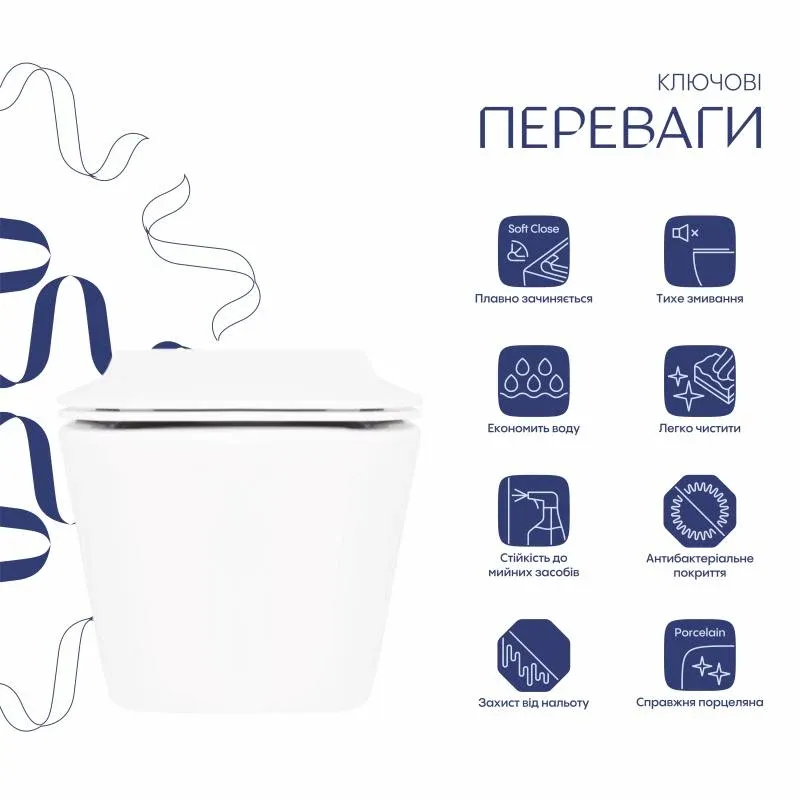 Унітаз підвісний Qtap Crow Rimless безобідковий з сідінням Soft-close QT05335170W — фото 3