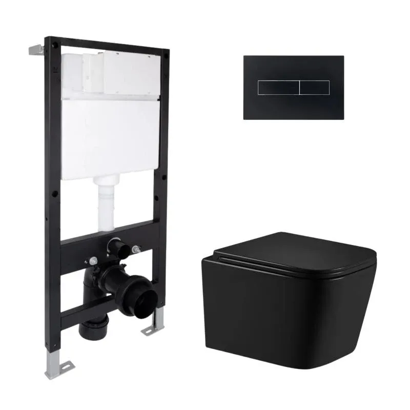 Готове рішення Qtap для ванної кімнати: підвісний унітаз Crow Ultra Quiet 485x340x290 + комплект інсталяції Standard (лінійна клавіша Black)