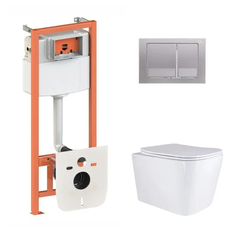 Готове рішення Qtap для ванної кімнати: підвісний унітаз Tern Ultra Quiet 525x345x360 + комплект інсталяції Nest 4 в 1 (квадратна клавіша Satin)