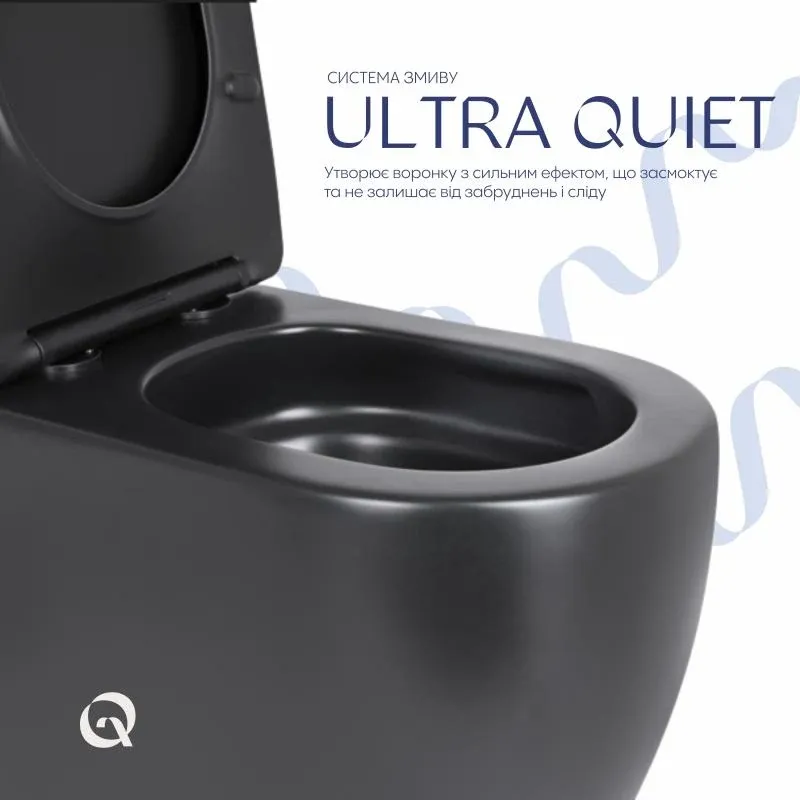 Унітаз підлоговий Qtap Robin Ultra Quiet безобідковий з сидінням Soft-close MATT BLACK QT13226083AMB — фото 5