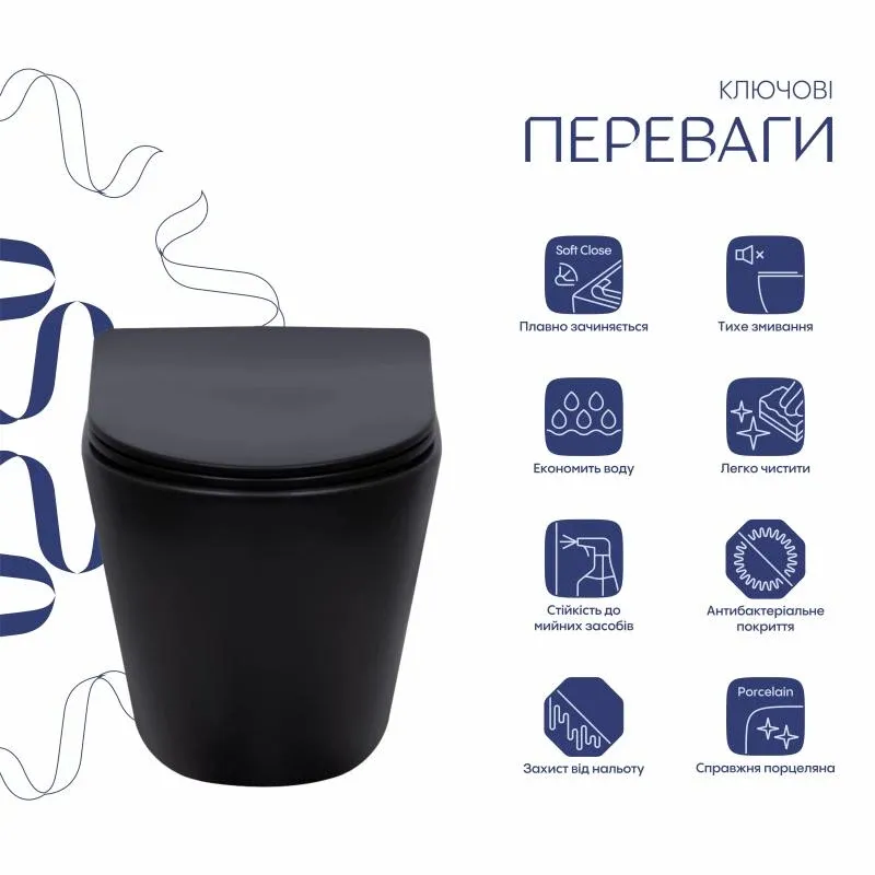 Унітаз підвісний Qtap Scorpio Ultra Quiet безобідковий з сидінням Soft-close MATT BLACK QT14332380AMB — фото 3