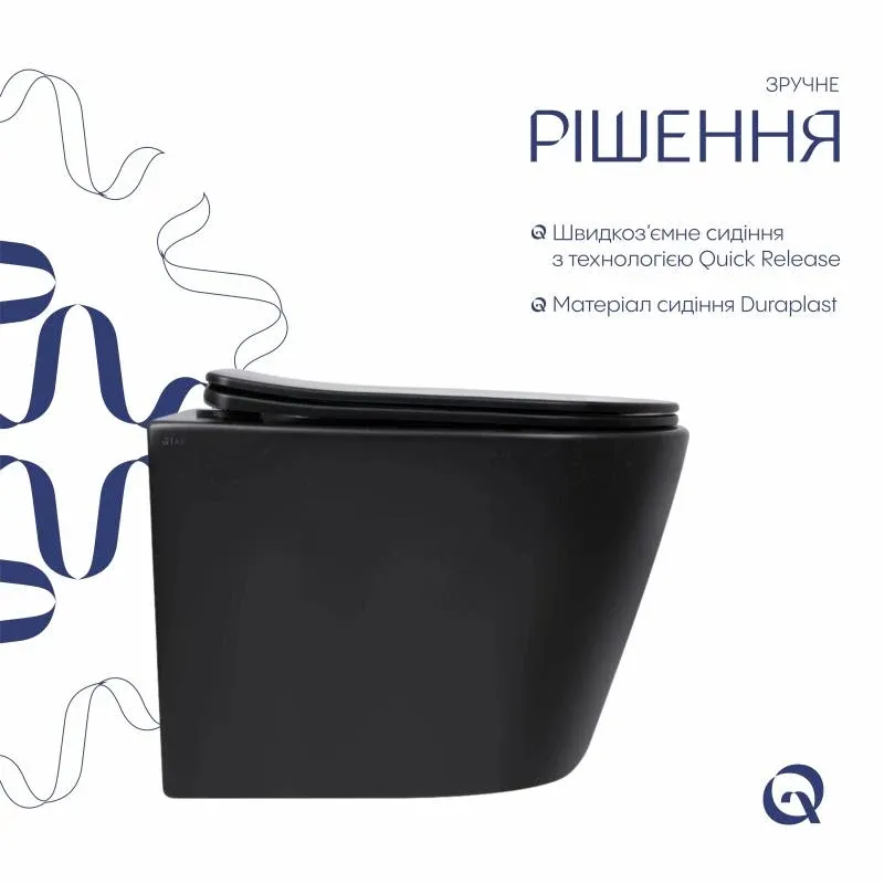 Унітаз підвісний Qtap Scorpio Ultra Quiet безобідковий з сидінням Soft-close MATT BLACK QT14332380AMB — фото 4