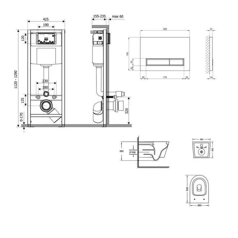 Готове рішення Qtap для ванної кімнати: підвісний унітаз Jay Ultra Quiet 520x360x320 + комплект інсталяції Nest 4 в 1 (лінійна клавіша White) — фото 2