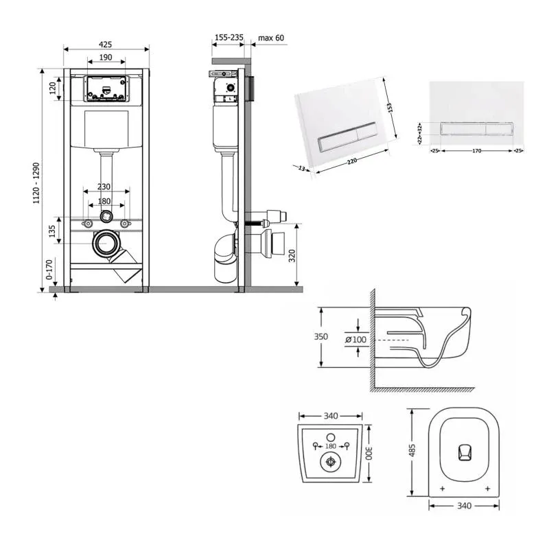 Готове рішення Qtap для ванної кімнати: підвісний унітаз Gemini Ultra Quiet 485×340×350 + комплект інсталяції Nest 4 в 1 (лінійна клавіша White) — фото 2