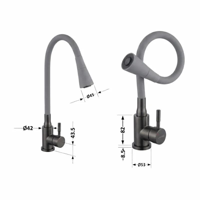 Змішувач для кухні Lidz Aria 015F31 (k35) з гнучким виливом LDARI015F31GGRP49567 Graphite/Grey — фото 2
