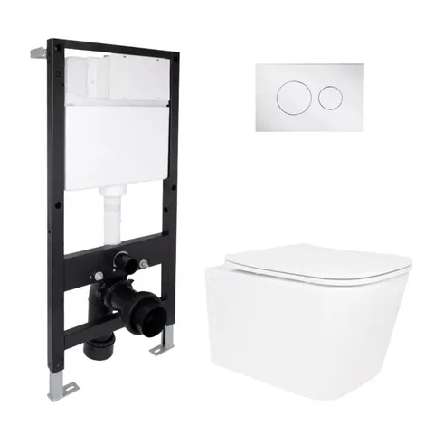 Готове рішення Qtap для ванної кімнати: підвісний унітаз Crow Ultra Quiet 485x340x290 + комплект інсталяції Standard (кругла клавіша Chrome)