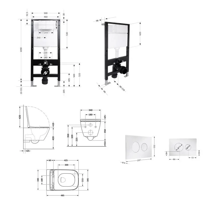 Готове рішення Qtap для ванної кімнати: підвісний унітаз Crow Ultra Quiet 485x340x290 + комплект інсталяції Standard (кругла клавіша Chrome) — фото 2