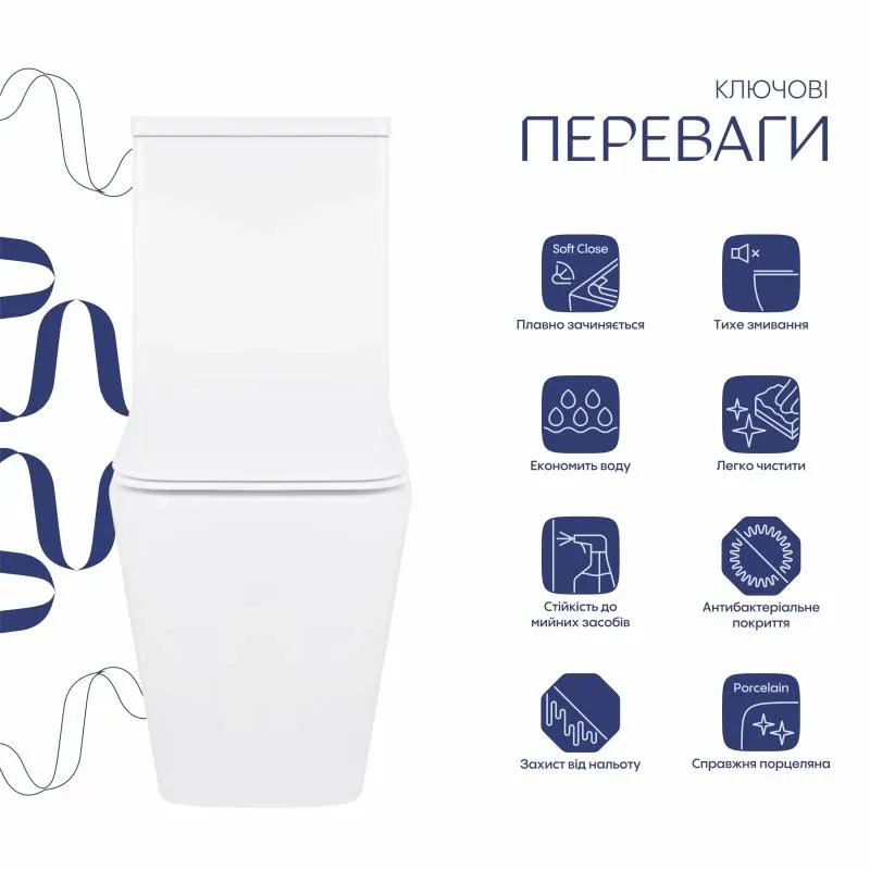 Унітаз-компакт Qtap Crow безобідковий з сідінням Soft-close QT05222170W — фото 4