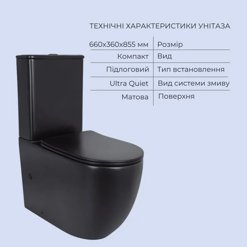 Акційний набір: Унітаз напольний Robin Ultra Quiet QT13226083AMB 660x360x855 Black + Біде напольне Robin QT13442141CMB 565x360x405 Black — фото 3