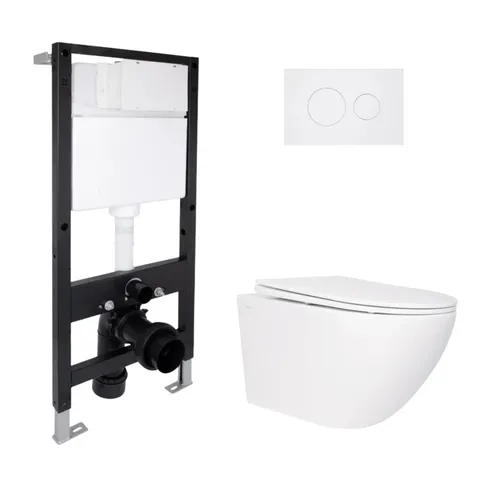 Готове рішення Qtap для ванної кімнати: підвісний унітаз Jay Rimless 520x360x320 + комплект інсталяції Standard (кругла клавіша White)