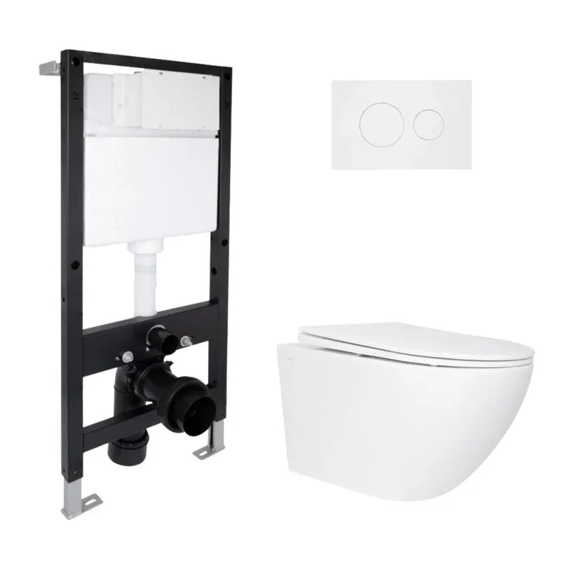 Готове рішення Qtap для ванної кімнати: підвісний унітаз Jay Rimless 520x360x320 + комплект інсталяції Standard (кругла клавіша White)