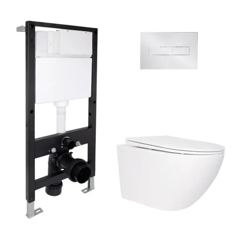 Готове рішення Qtap для ванної кімнати: підвісний унітаз Jay Rimless 520x360x320 + комплект інсталяції Standard (лінійна клавіша Chrome)