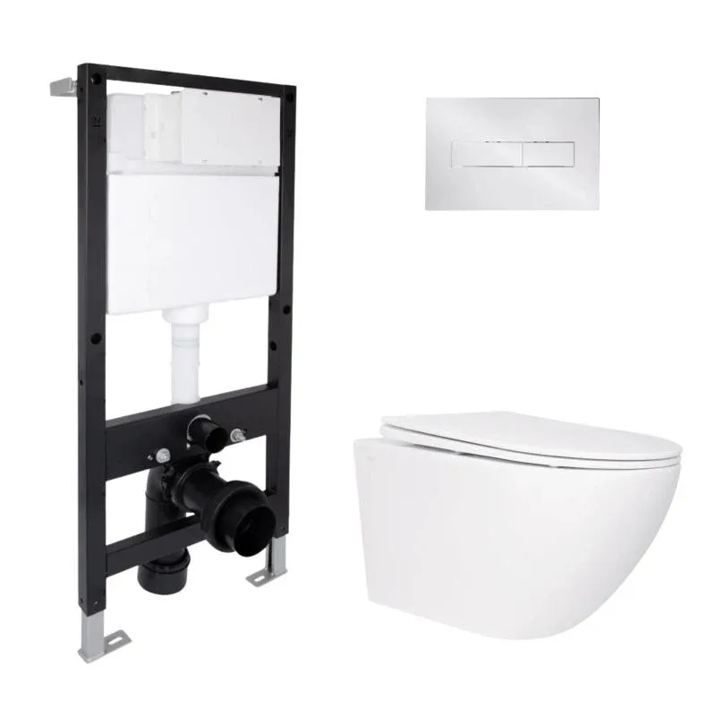 Готове рішення Qtap для ванної кімнати: підвісний унітаз Jay Rimless 520x360x320 + комплект інсталяції Standard (лінійна клавіша Chrome)