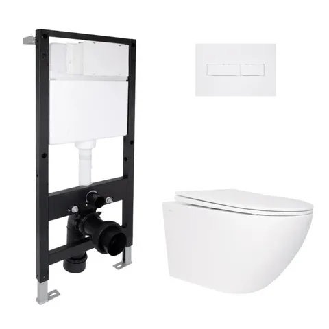 Готове рішення Qtap для ванної кімнати: підвісний унітаз Jay Rimless 520x360x320 + комплект інсталяції Standard (лінійна клавіша White)