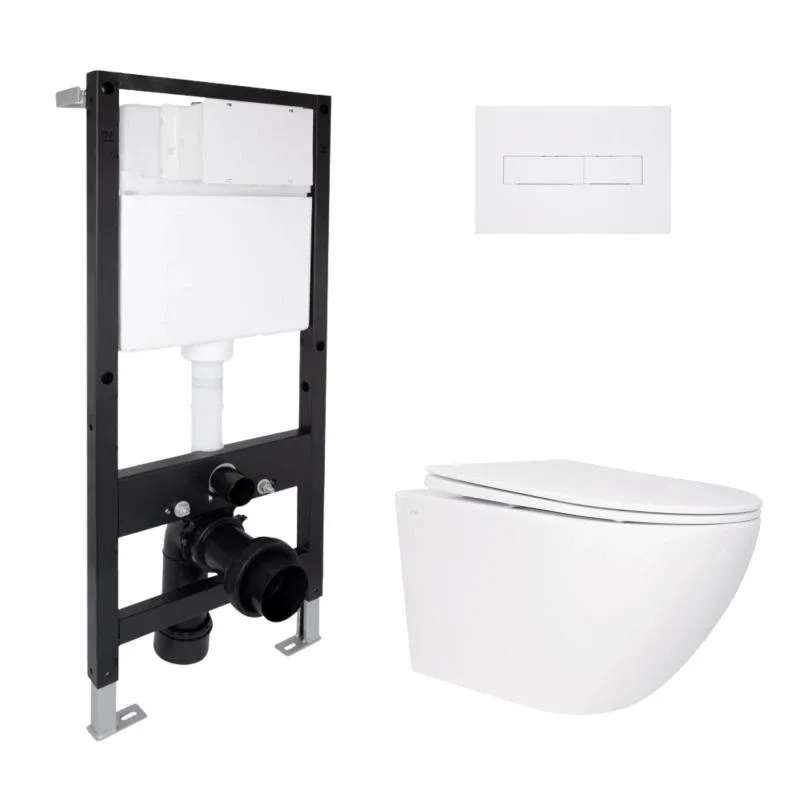Готове рішення Qtap для ванної кімнати: підвісний унітаз Jay Rimless 520x360x320 + комплект інсталяції Standard (лінійна клавіша White)