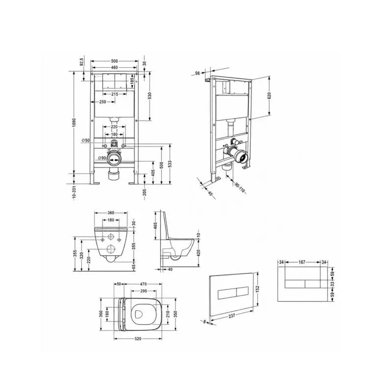 Готове рішення Qtap для ванної кімнати: підвісний унітаз Crow Rimless 520x360x290 + комплект інсталяції Standard (лінійна клавіша White) — фото 2