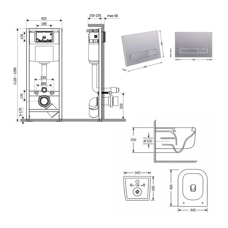 Готове рішення Qtap для ванної кімнати: підвісний унітаз Gemini Ultra Quiet 485×340×350 + комплект інсталяції Nest 4 в 1 (лінійна клавіша Satin) — фото 2