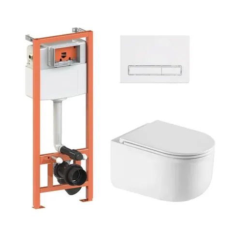 Готове рішення Qtap для ванної кімнати: підвісний унітаз Taurus Ultra Quiet 485×360×350 + комплект інсталяції Nest 4 в 1 (лінійна клавіша White)