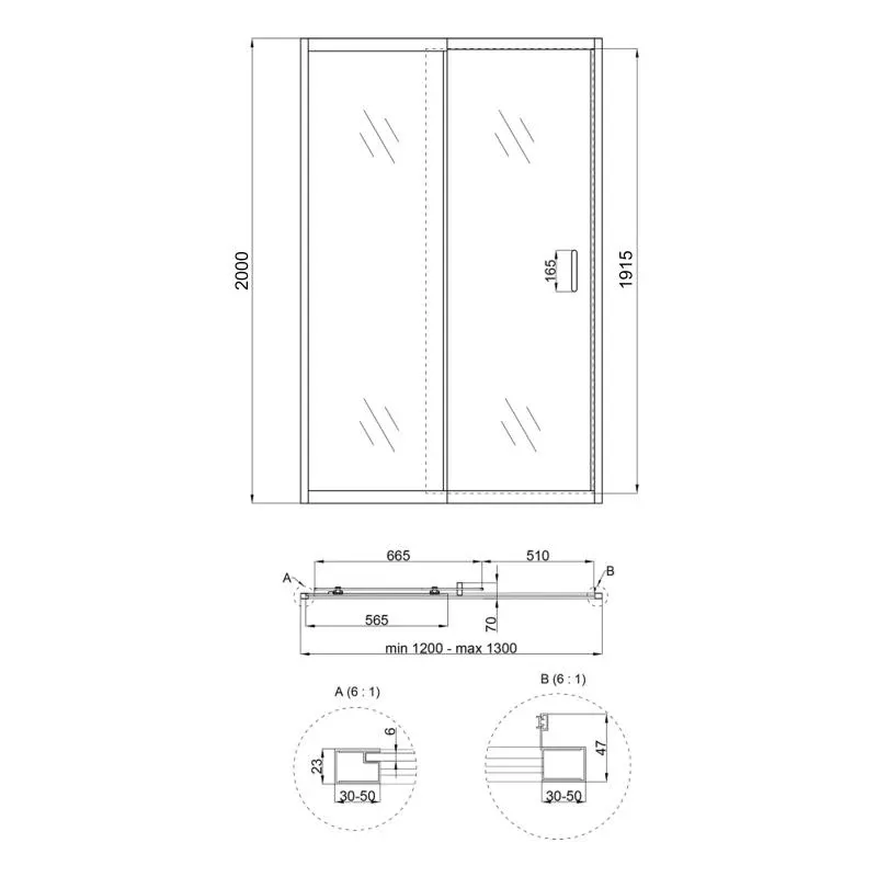 Душові двері в нішу Qtap Taurus CRM2012-13.C6 120-130x200 см, скло Clear 6 мм, покриття CalcLess — фото 2