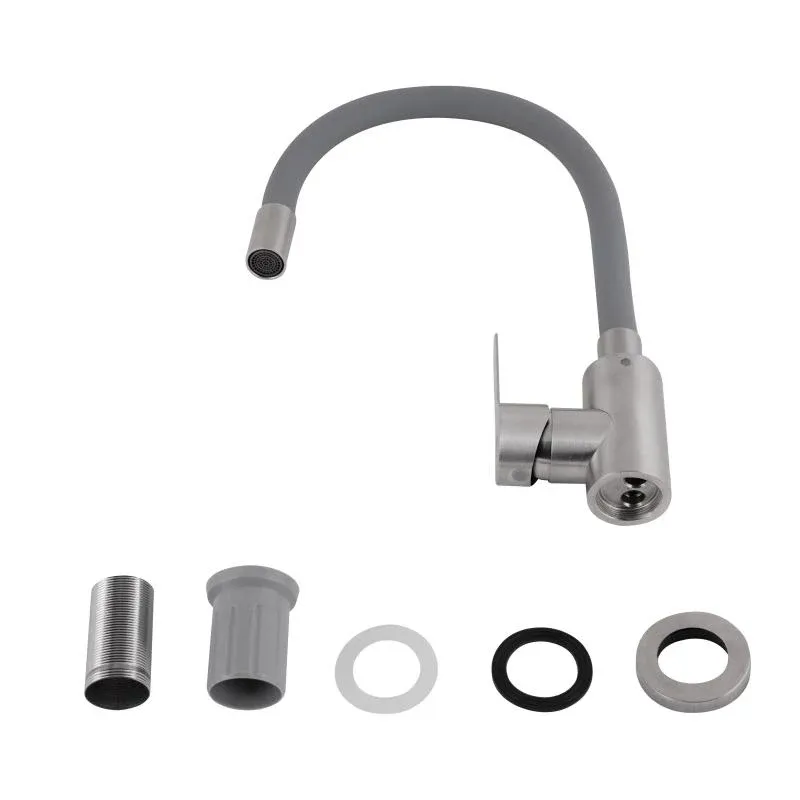 Змішувач для кухні Brinex Pure 015F3 з гнучким виливом   Nickel/Grey BRIPUR015F3NKG — фото 4