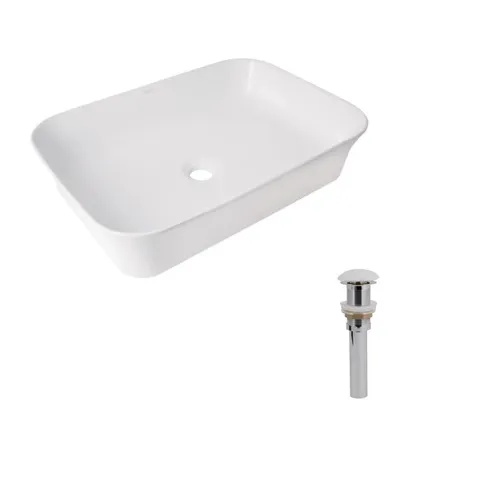 Комплект Qtap Virgo N: Раковина накладна 560x380x130 мм, White, прямокутна + Донний клапан Pop-up PU02