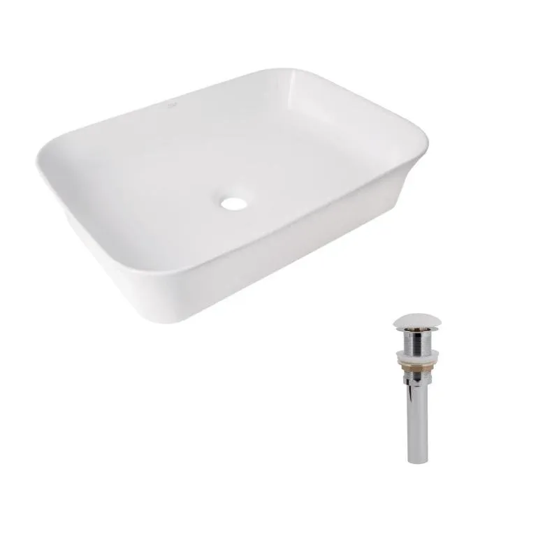 Комплект Qtap Virgo N: Раковина накладна 560x380x130 мм, White, прямокутна + Донний клапан Pop-up PU02