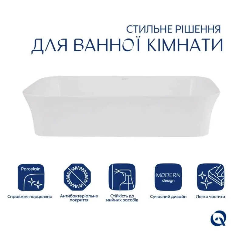 Комплект Qtap Virgo N: Раковина накладна 560x380x130 мм, White, прямокутна + Донний клапан Pop-up PU02 — фото 3
