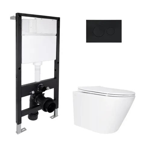 Готове рішення Qtap для ванної кімнати: підвісний унітаз Swan Ultra Quiet 520x360x320 + комплект інсталяції Standard (кругла клавіша Black)